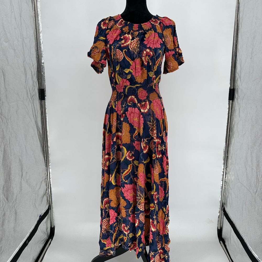 Jaase Jade Leah Floral Caviar Print Boho Flowy & Romantic Maxi Dress Slit Medium